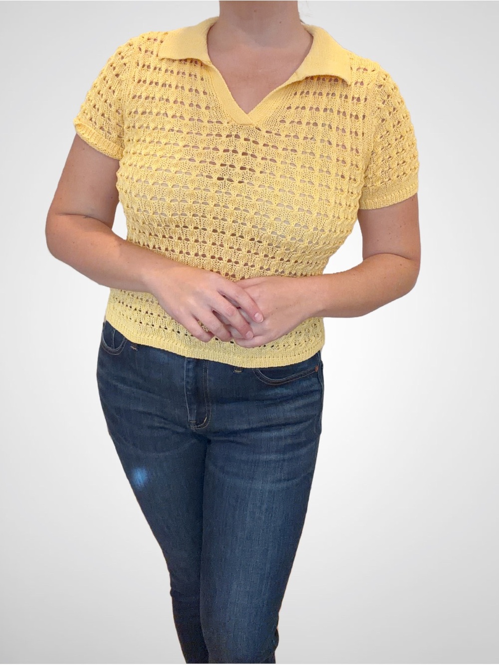 Oak & Trellis Cropped Knit Polo Top in Yellow, Large